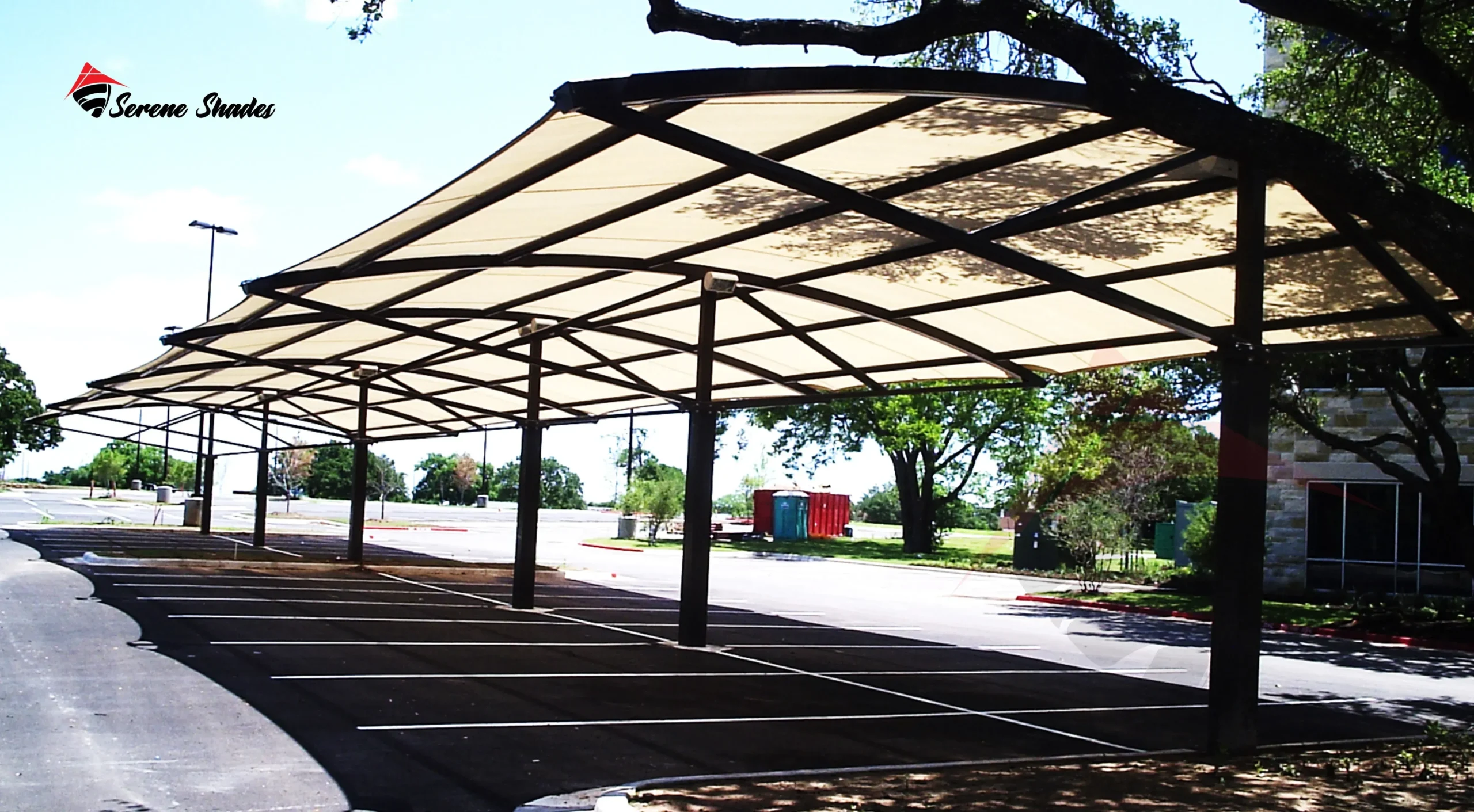 Modern polycarbonate car parking shade with clear roof panels