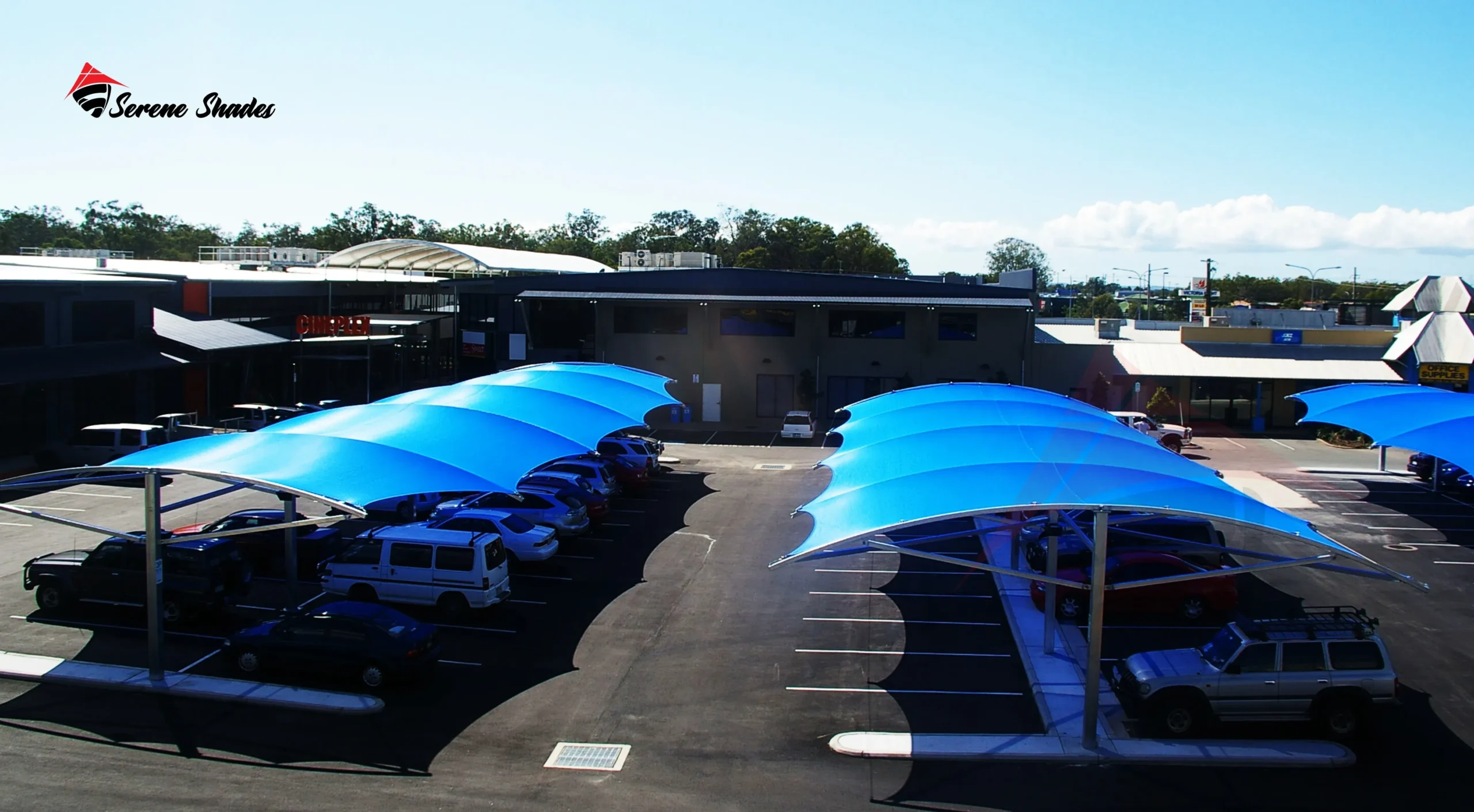 Elegant commercial parking lot shades enhancing aesthetic appeal