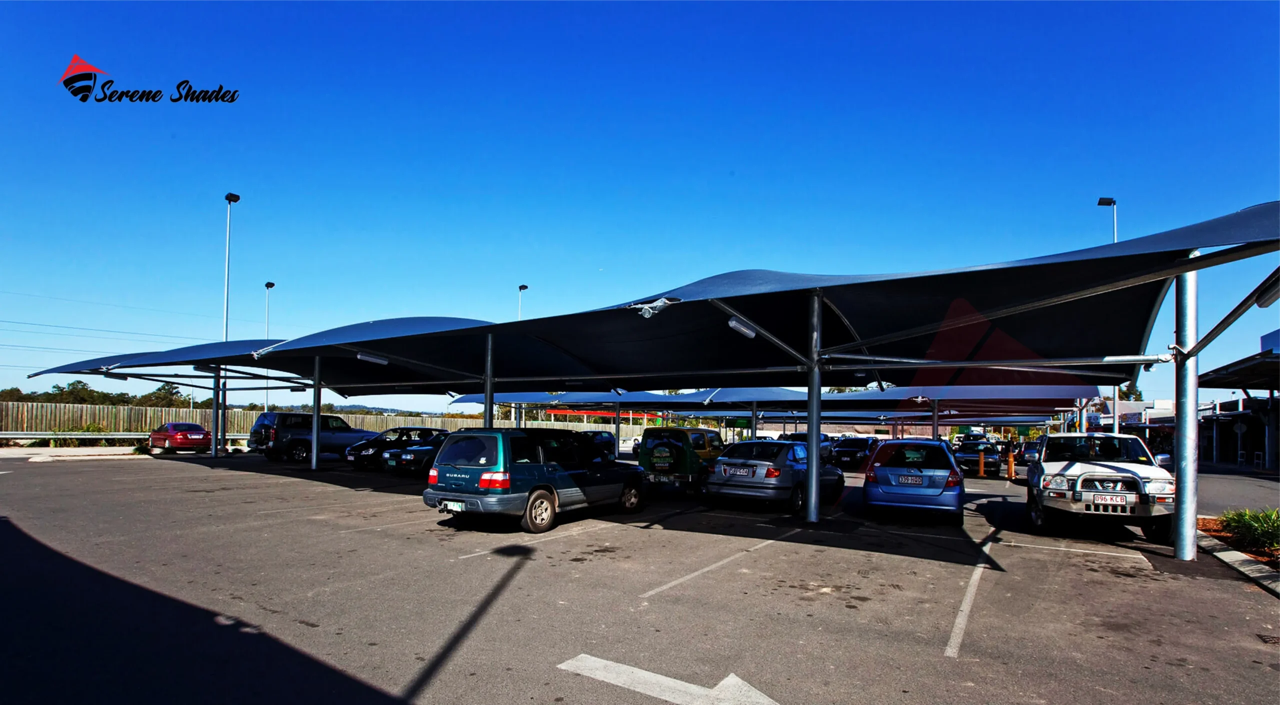 Cantilever car parking shades with durable fabric in a sleek design