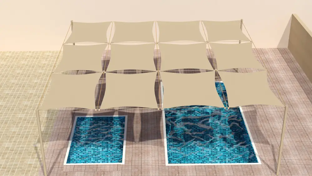 Poolside Sail Shades creating shaded areas for relaxation and enjoyment