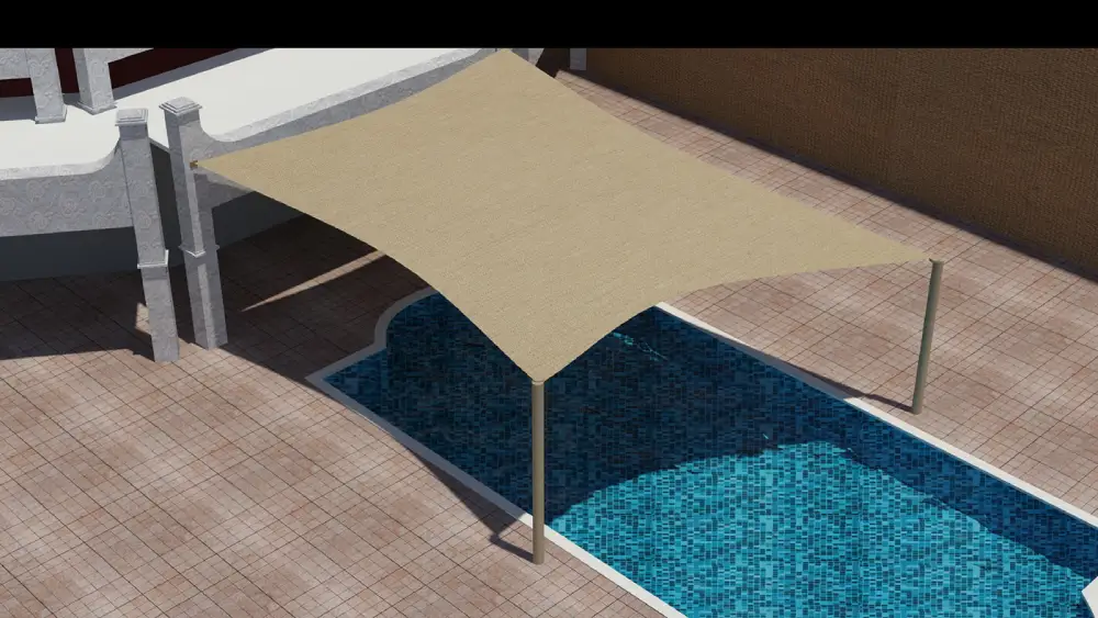 Poolside Sail Shades installed over lounge chairs for comfort