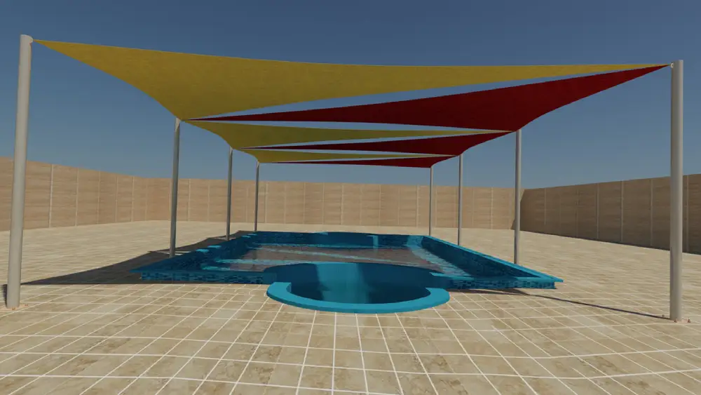 Poolside Sail Shades providing stylish sun protection for outdoor lounging