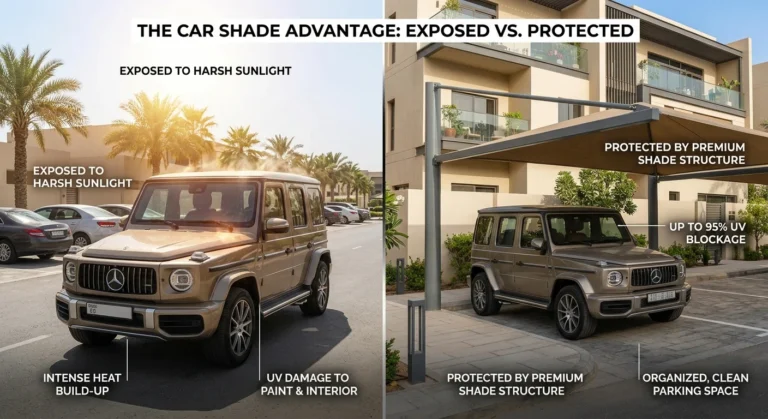Commercial car parking shades providing safe and shaded parking for multiple vehicles